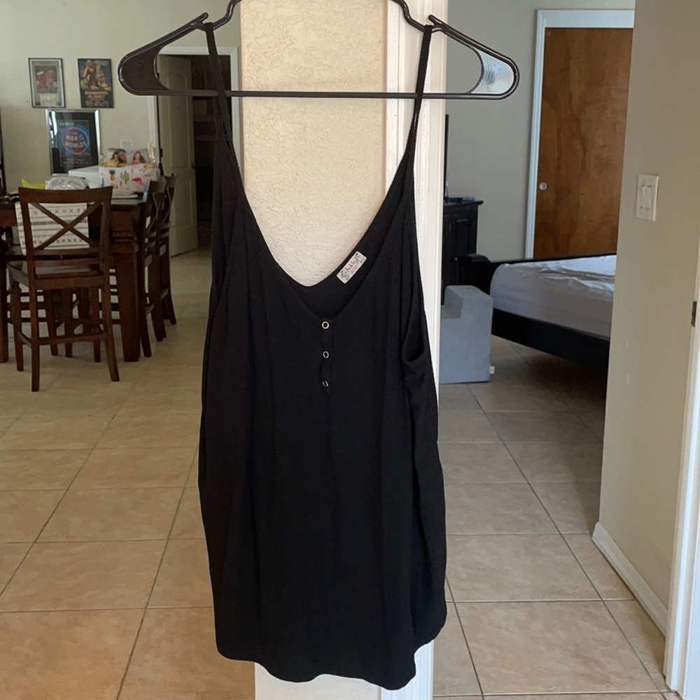 Free people black Henley style tank top.